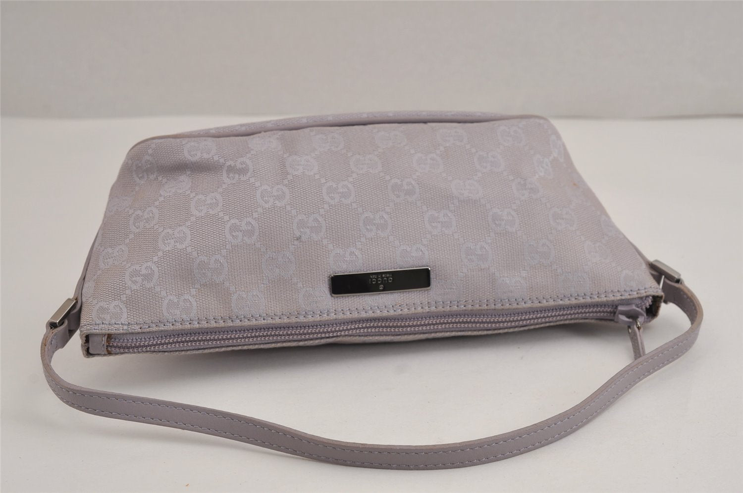 Authentic GUCCI Hand Bag Pouch Purse GG Canvas Leather 07198 Light Purple 5505J