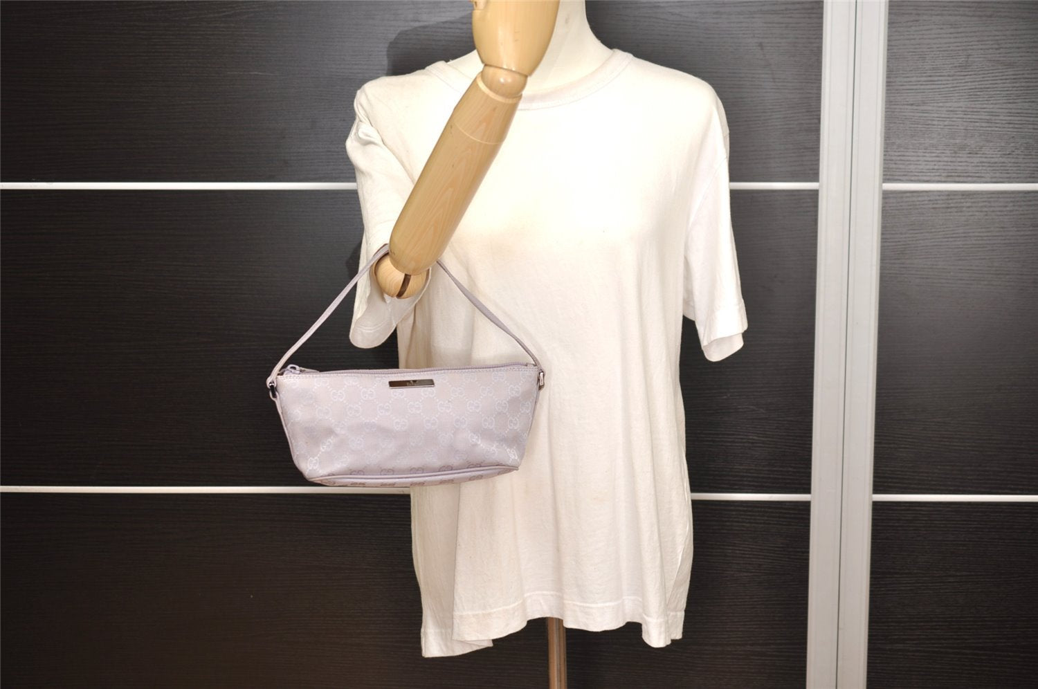 Authentic GUCCI Hand Bag Pouch Purse GG Canvas Leather 07198 Light Purple 5505J