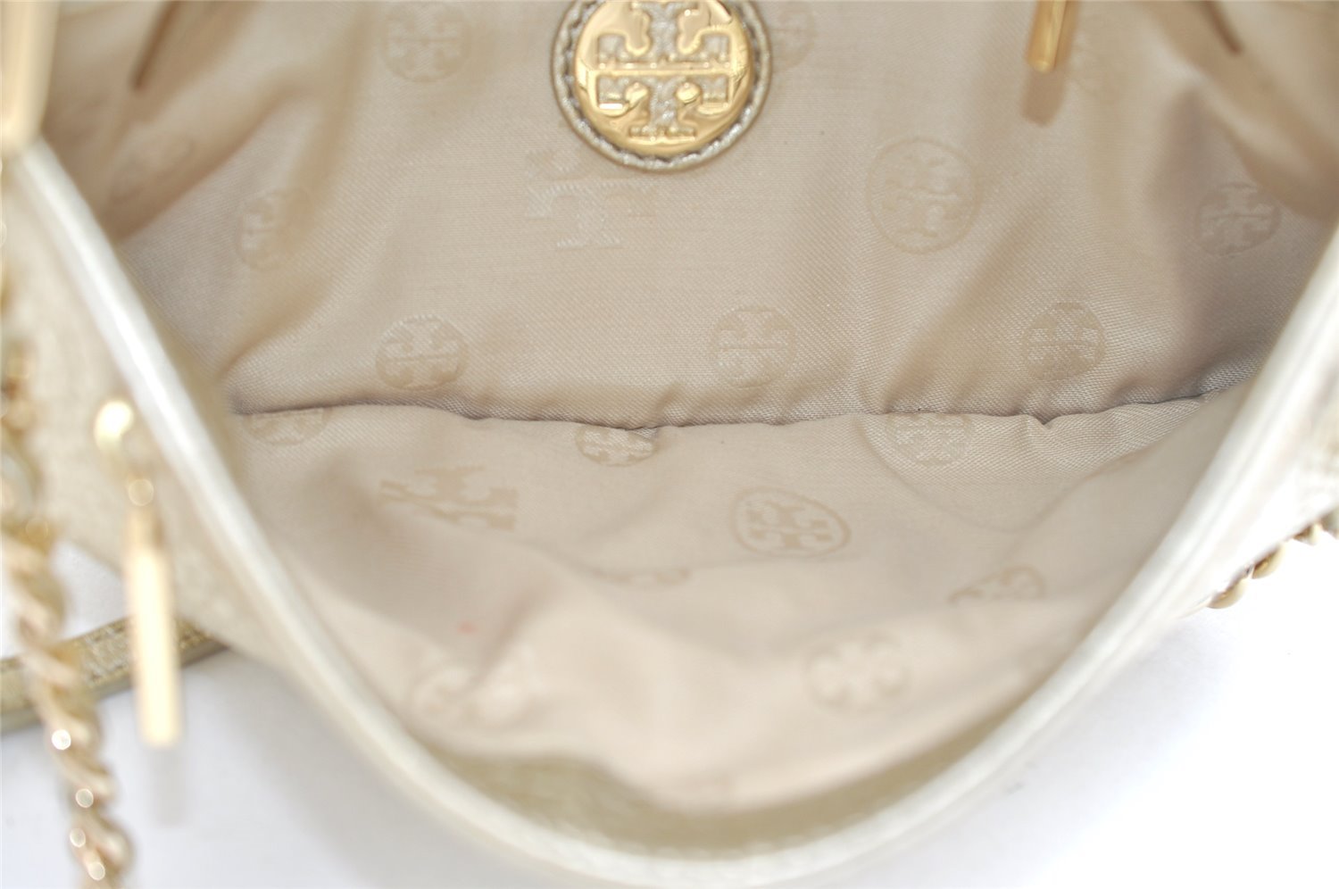 Authentic TORY BURCH Britten Chain Shoulder Cross Body Bag Leather Gold 5509I