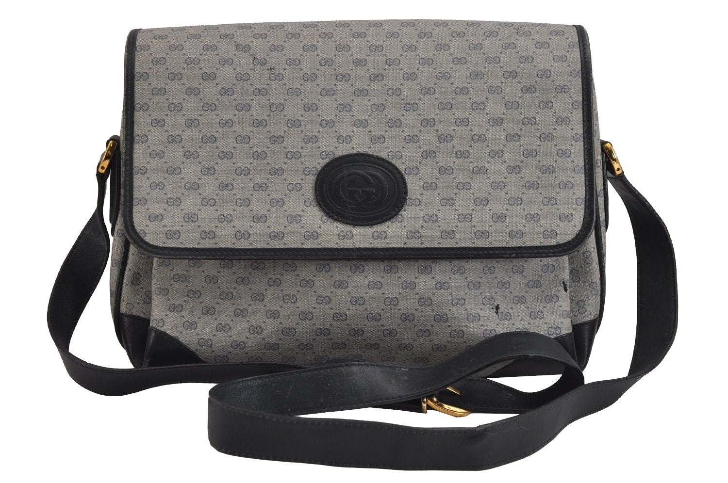 Authentic GUCCI Micro GG PVC Leather Shoulder Cross Body Bag Navy Blue 5509J