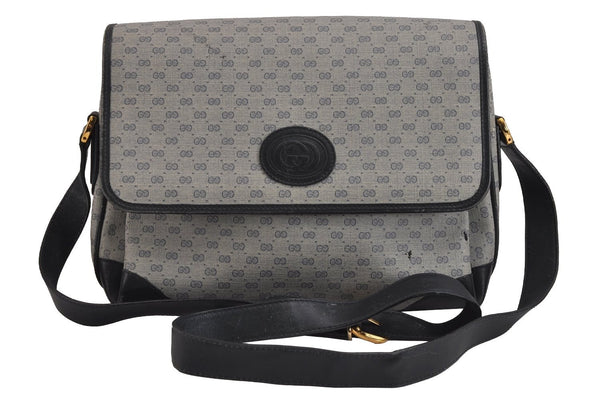 Authentic GUCCI Micro GG PVC Leather Shoulder Cross Body Bag Navy Blue 5509J