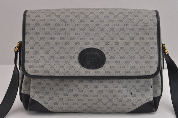 Authentic GUCCI Micro GG PVC Leather Shoulder Cross Body Bag Navy Blue 5509J