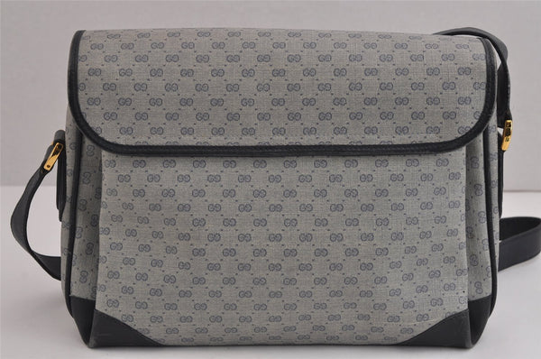 Authentic GUCCI Micro GG PVC Leather Shoulder Cross Body Bag Navy Blue 5509J