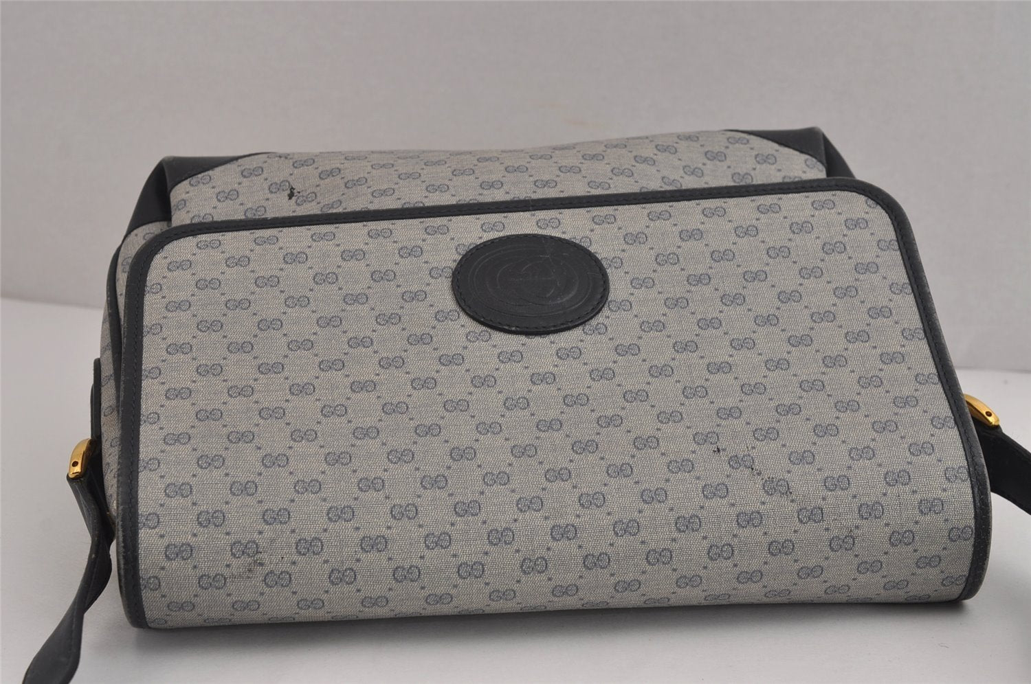 Authentic GUCCI Micro GG PVC Leather Shoulder Cross Body Bag Navy Blue 5509J