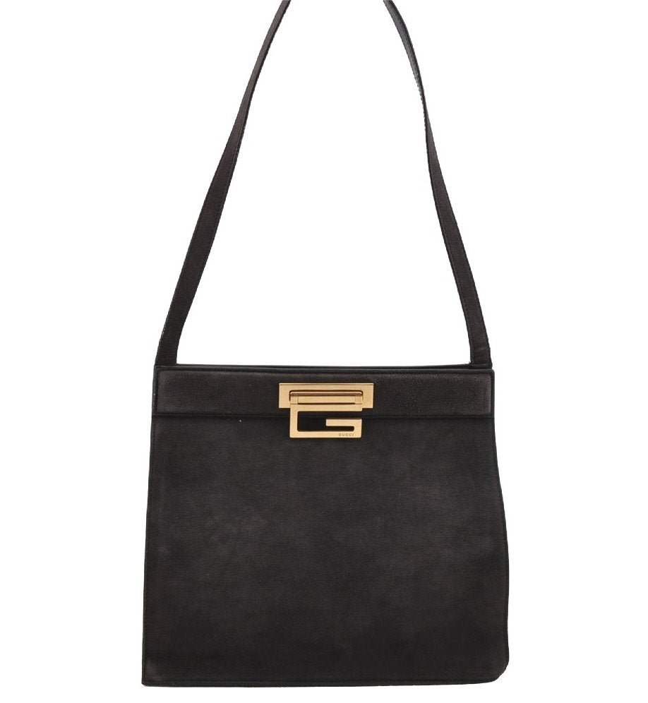 Authentic GUCCI Vintage Shoulder Hand Bag Purse Suede Leather Gray 5510J