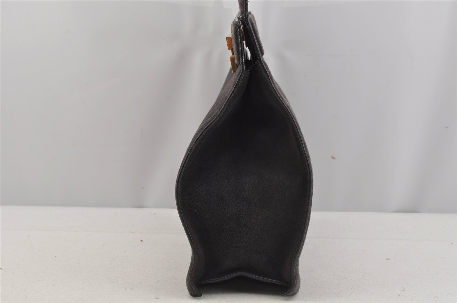 Authentic GUCCI Vintage Shoulder Hand Bag Purse Suede Leather Gray 5510J