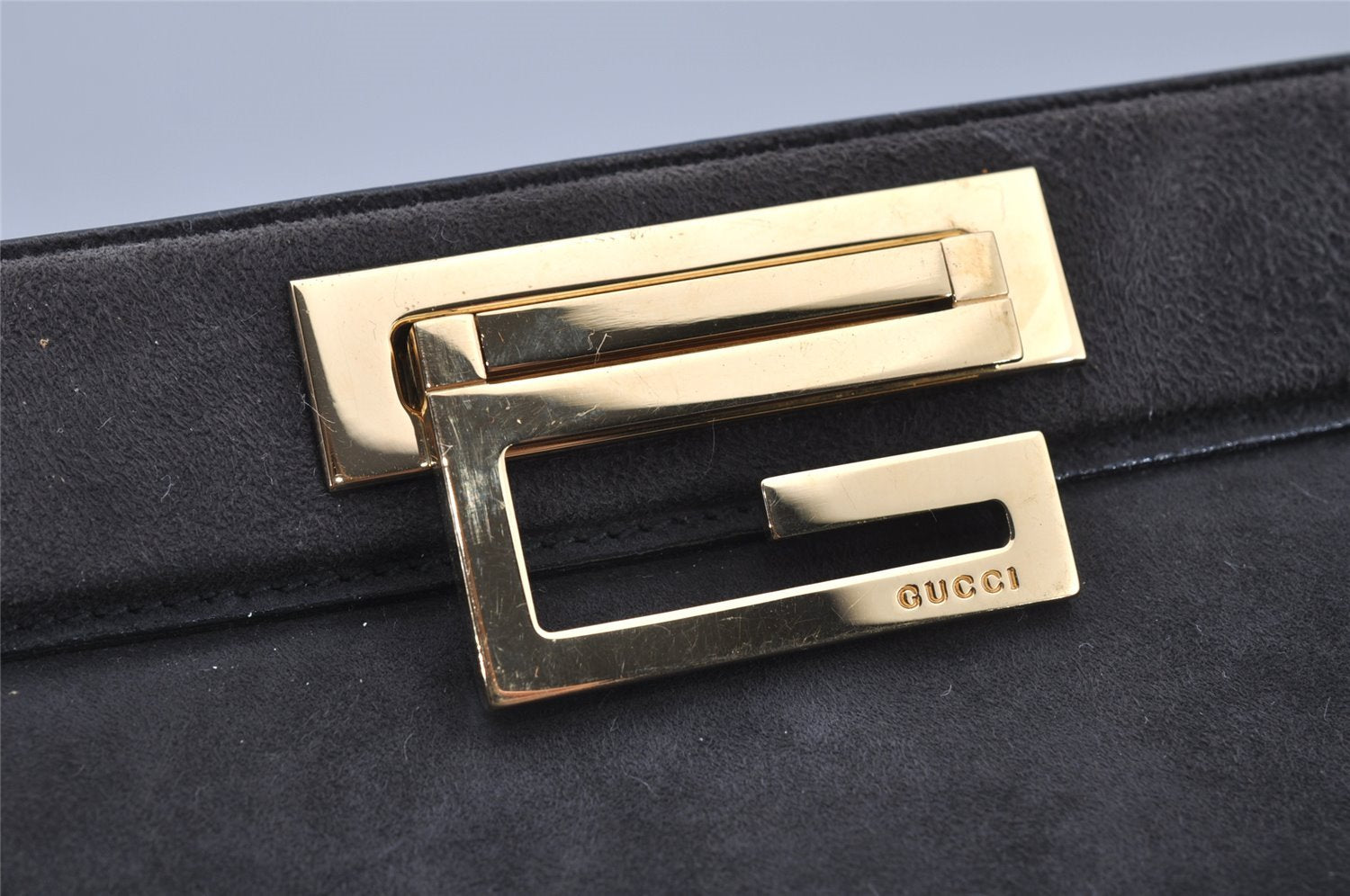 Authentic GUCCI Vintage Shoulder Hand Bag Purse Suede Leather Gray 5510J