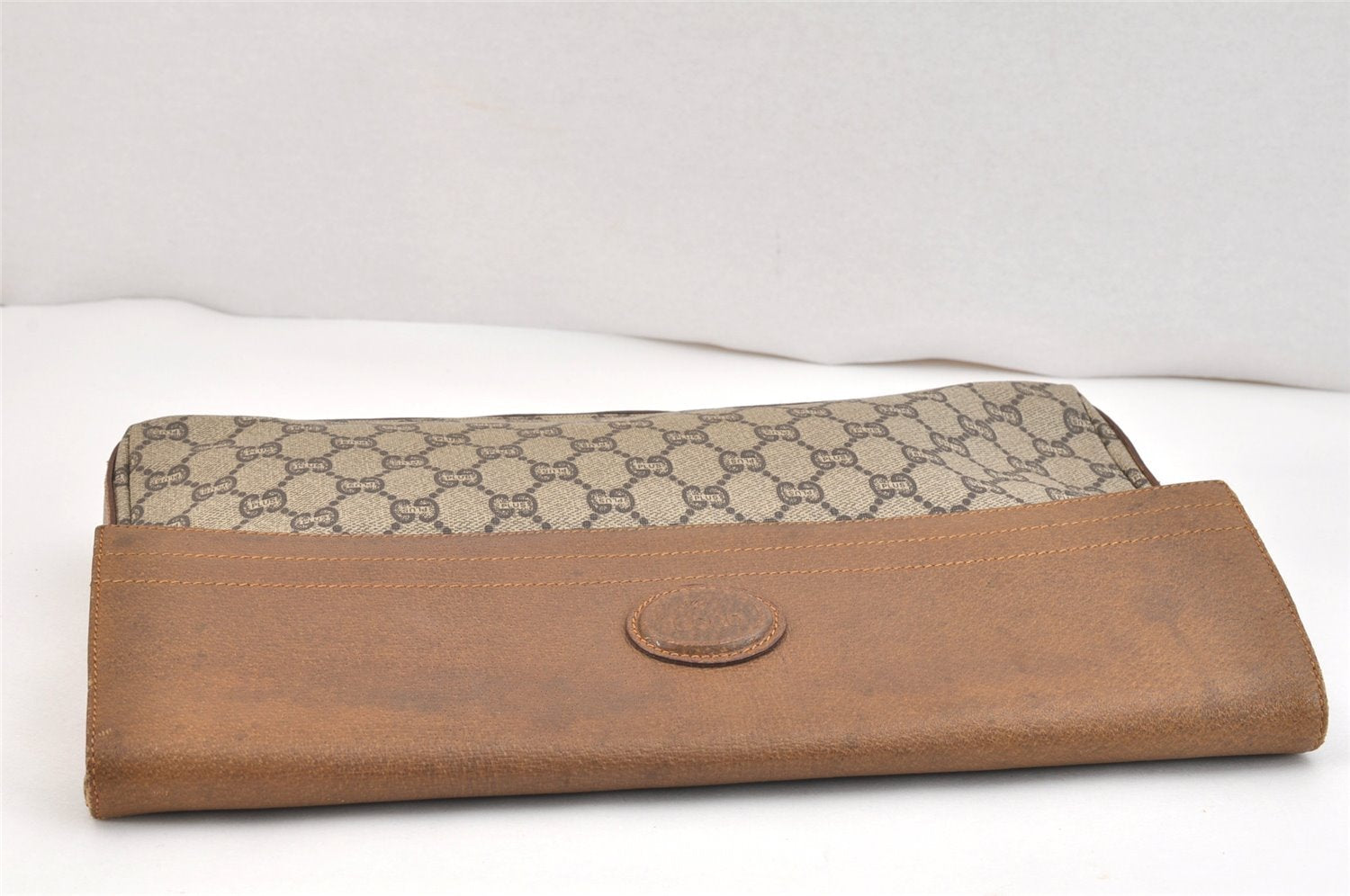 Authentic GUCCI GG Plus Clutch Hand Bag Purse PVC Leather Brown Junk 5510K