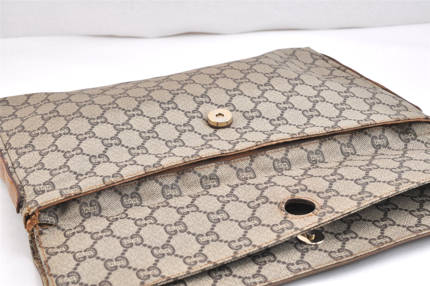 Authentic GUCCI GG Plus Clutch Hand Bag Purse PVC Leather Brown Junk 5510K
