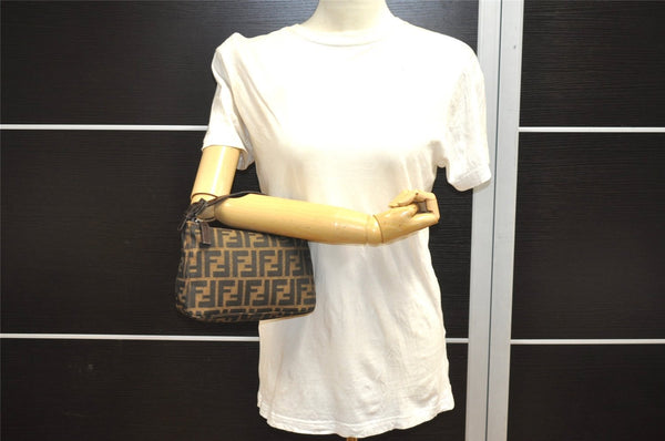 Authentic FENDI Vintage Zucca Hand Bag Purse Canvas Leather Brown Junk 5511I