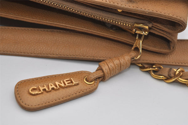 Authentic CHANEL Vintage Caviar Skin Turnlock Shoulder Hand Bag Beige CC 5514I