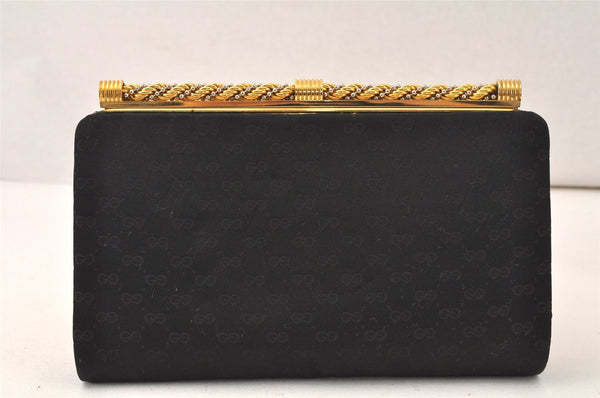 Authentic GUCCI Vintage Micro GG Satin Clutch Hand Bag Purse Black Junk 5519K
