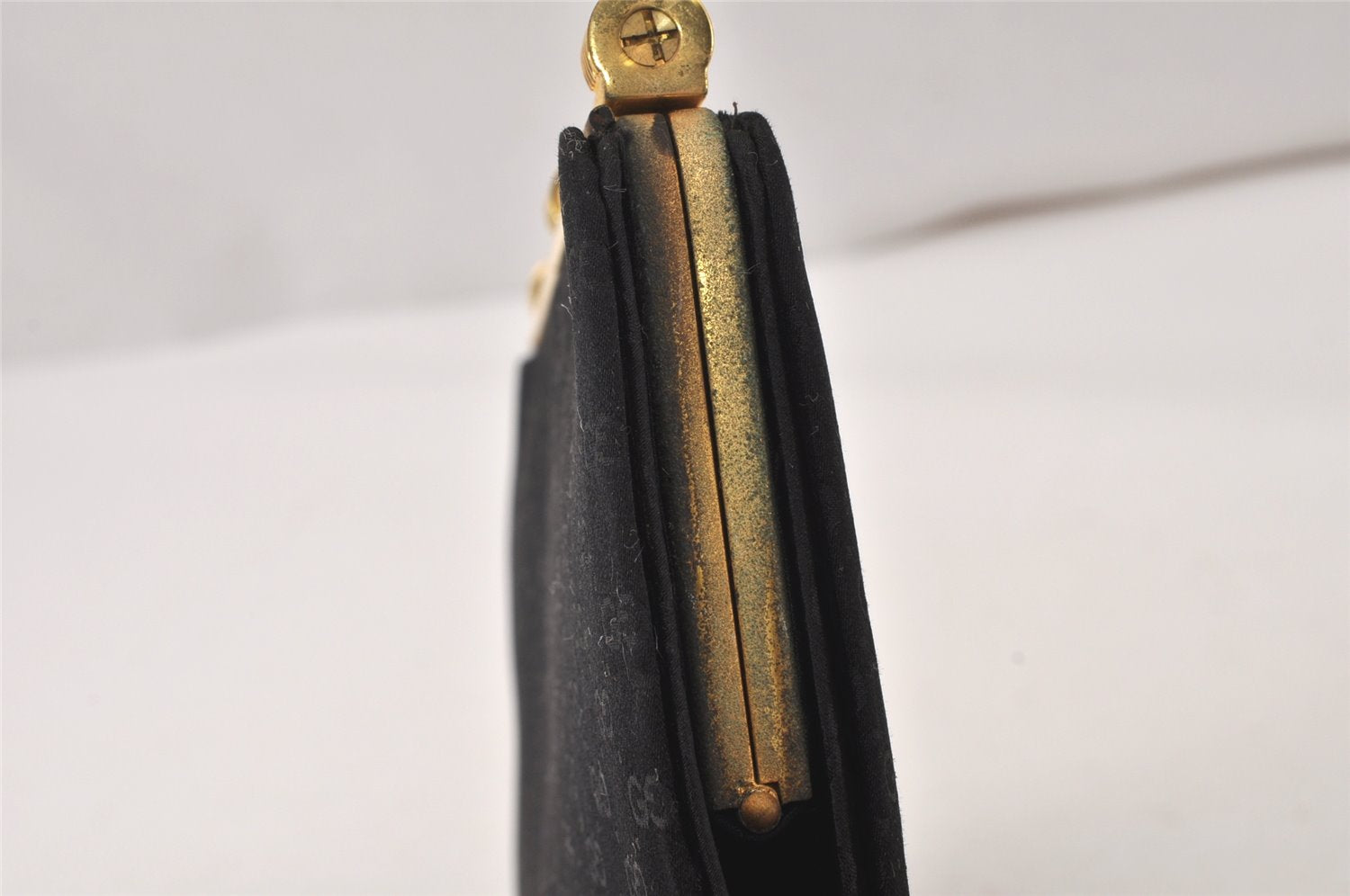Authentic GUCCI Vintage Micro GG Satin Clutch Hand Bag Purse Black Junk 5519K