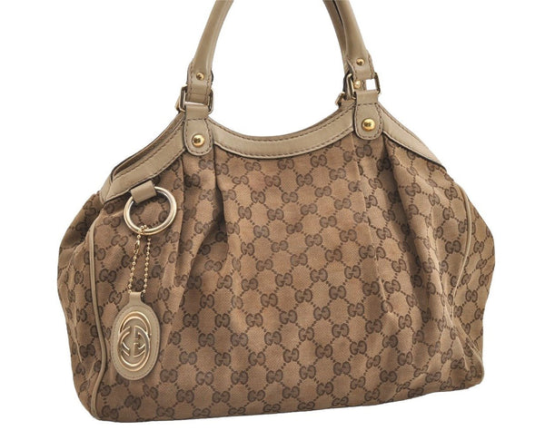 Authentic GUCCI Sukey Shoulder Tote Bag GG Canvas Leather 211944 Brown 5522J