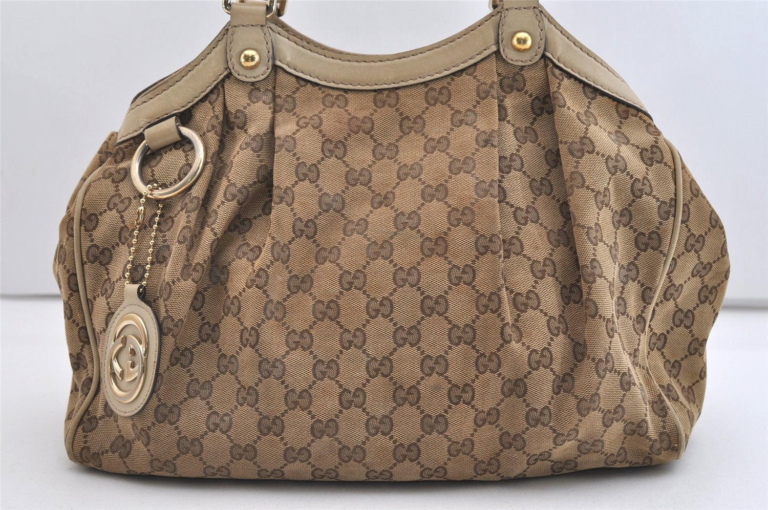 Authentic GUCCI Sukey Shoulder Tote Bag GG Canvas Leather 211944 Brown 5522J