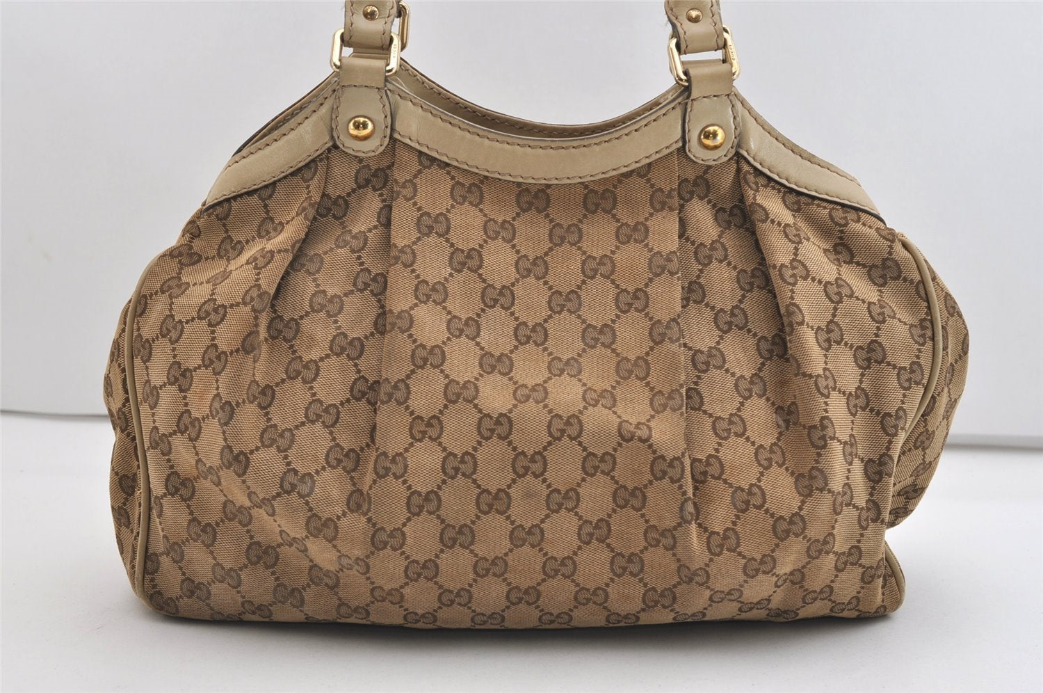 Authentic GUCCI Sukey Shoulder Tote Bag GG Canvas Leather 211944 Brown 5522J