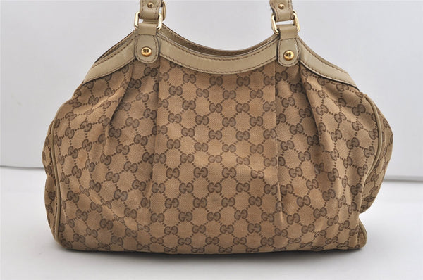 Authentic GUCCI Sukey Shoulder Tote Bag GG Canvas Leather 211944 Brown 5522J