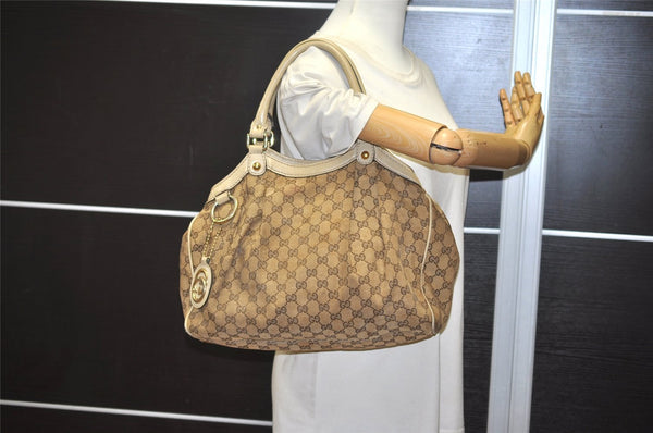 Authentic GUCCI Sukey Shoulder Tote Bag GG Canvas Leather 211944 Brown 5522J