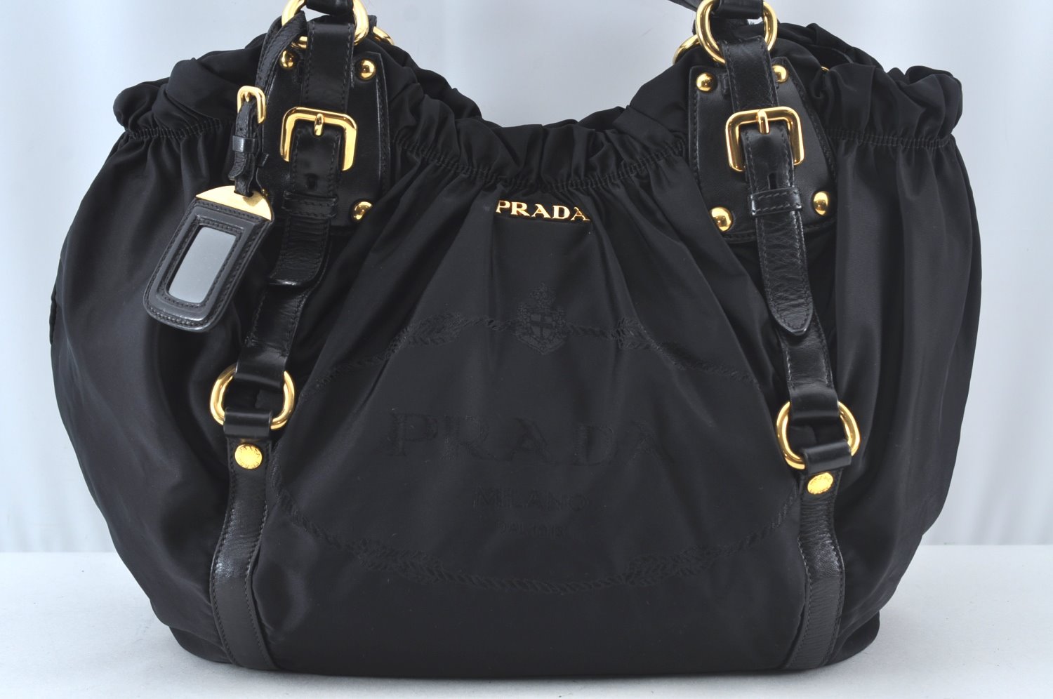 Authentic PRADA Nylon Tessuto Leather 2Way Hand Tote Hand Bag Black 5523J