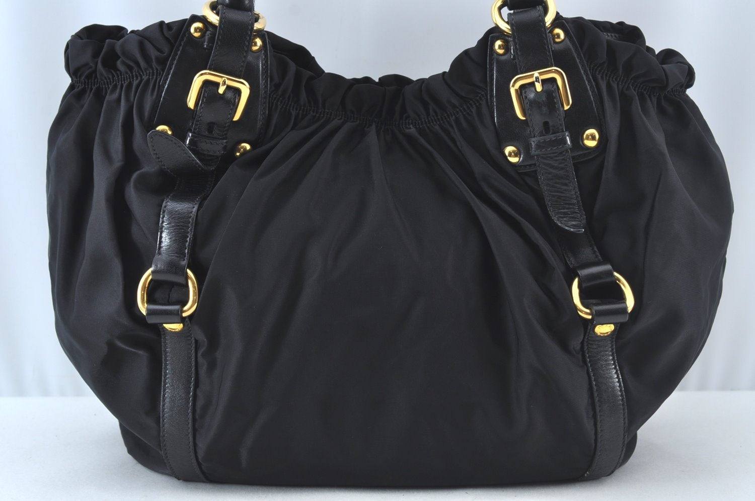 Authentic PRADA Nylon Tessuto Leather 2Way Hand Tote Hand Bag Black 5523J