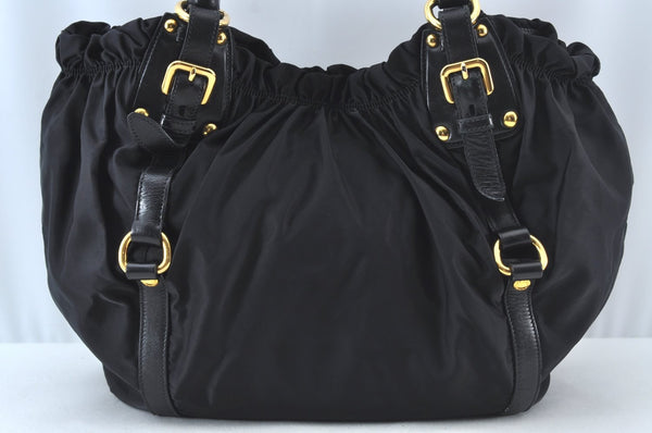 Authentic PRADA Nylon Tessuto Leather 2Way Hand Tote Hand Bag Black 5523J