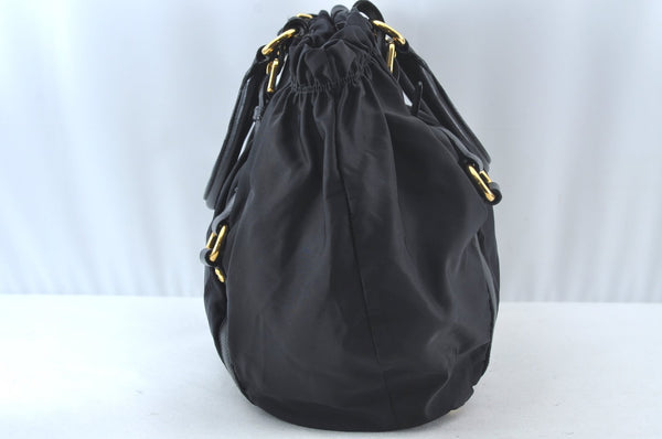 Authentic PRADA Nylon Tessuto Leather 2Way Hand Tote Hand Bag Black 5523J