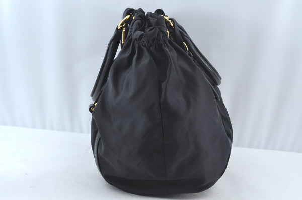 Authentic PRADA Nylon Tessuto Leather 2Way Hand Tote Hand Bag Black 5523J