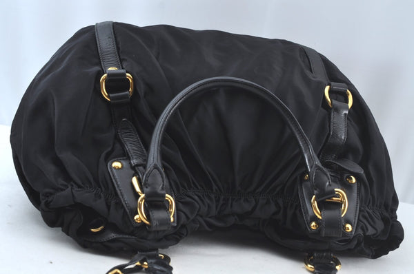 Authentic PRADA Nylon Tessuto Leather 2Way Hand Tote Hand Bag Black 5523J