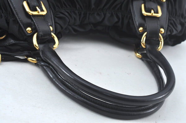 Authentic PRADA Nylon Tessuto Leather 2Way Hand Tote Hand Bag Black 5523J