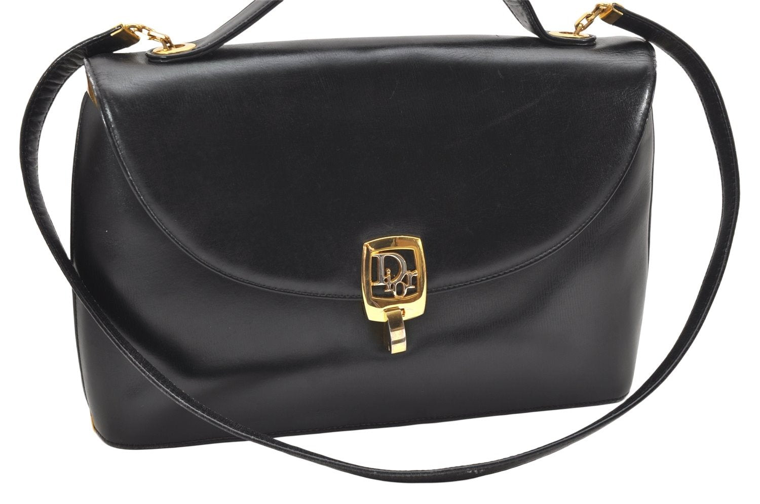 Authentic Christian Dior 2Way Shoulder Hand Bag Purse Leather Black CD 5523K