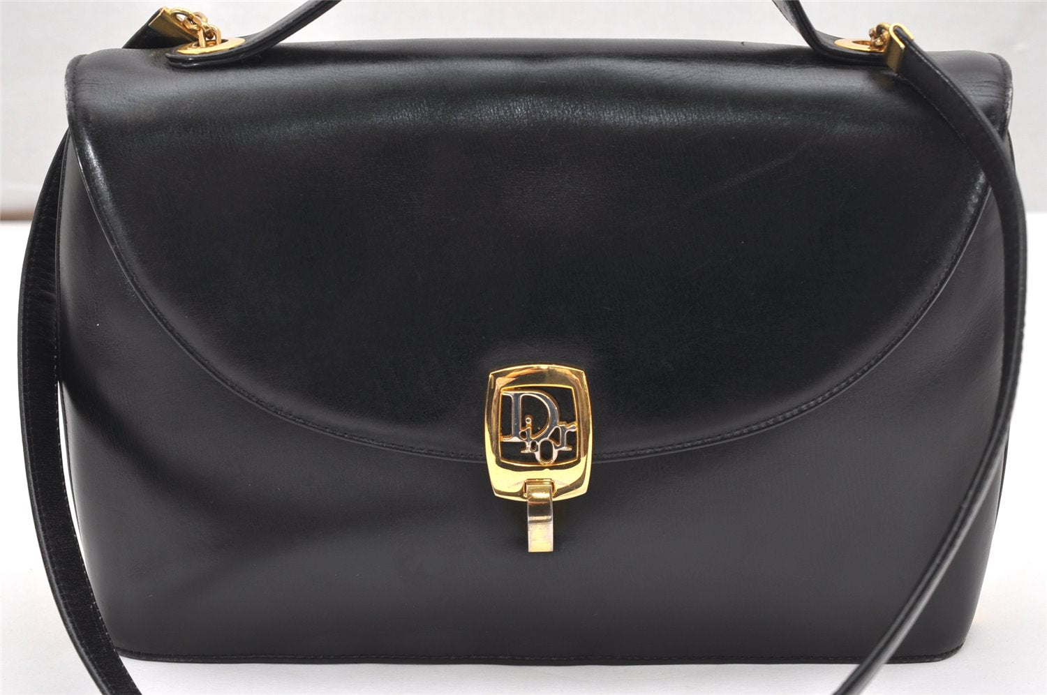 Authentic Christian Dior 2Way Shoulder Hand Bag Purse Leather Black CD 5523K