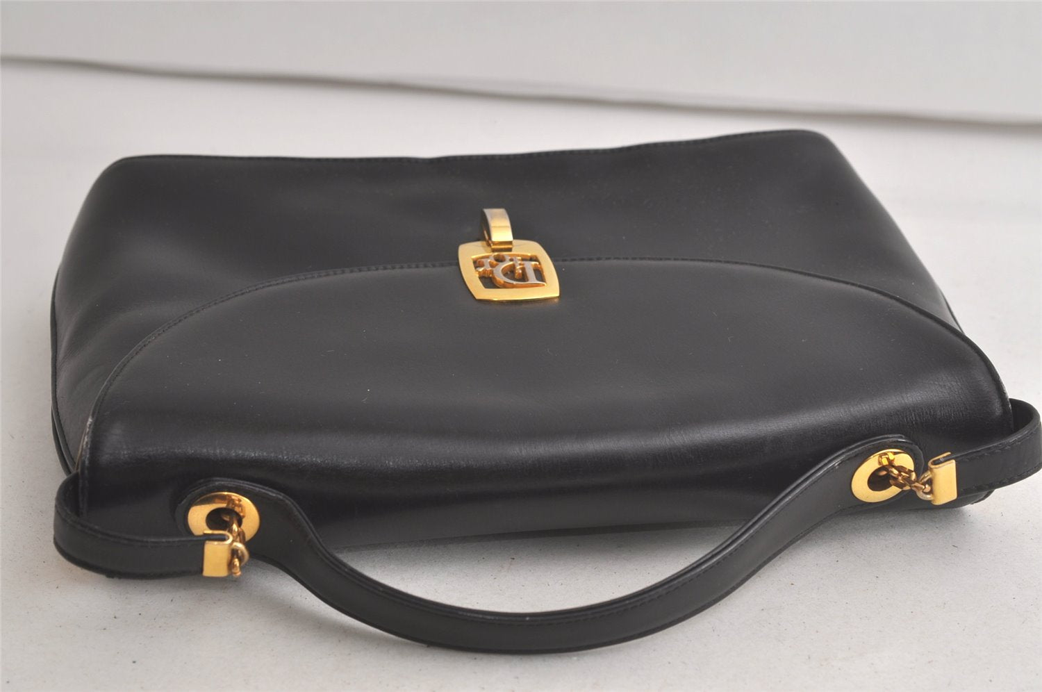 Authentic Christian Dior 2Way Shoulder Hand Bag Purse Leather Black CD 5523K
