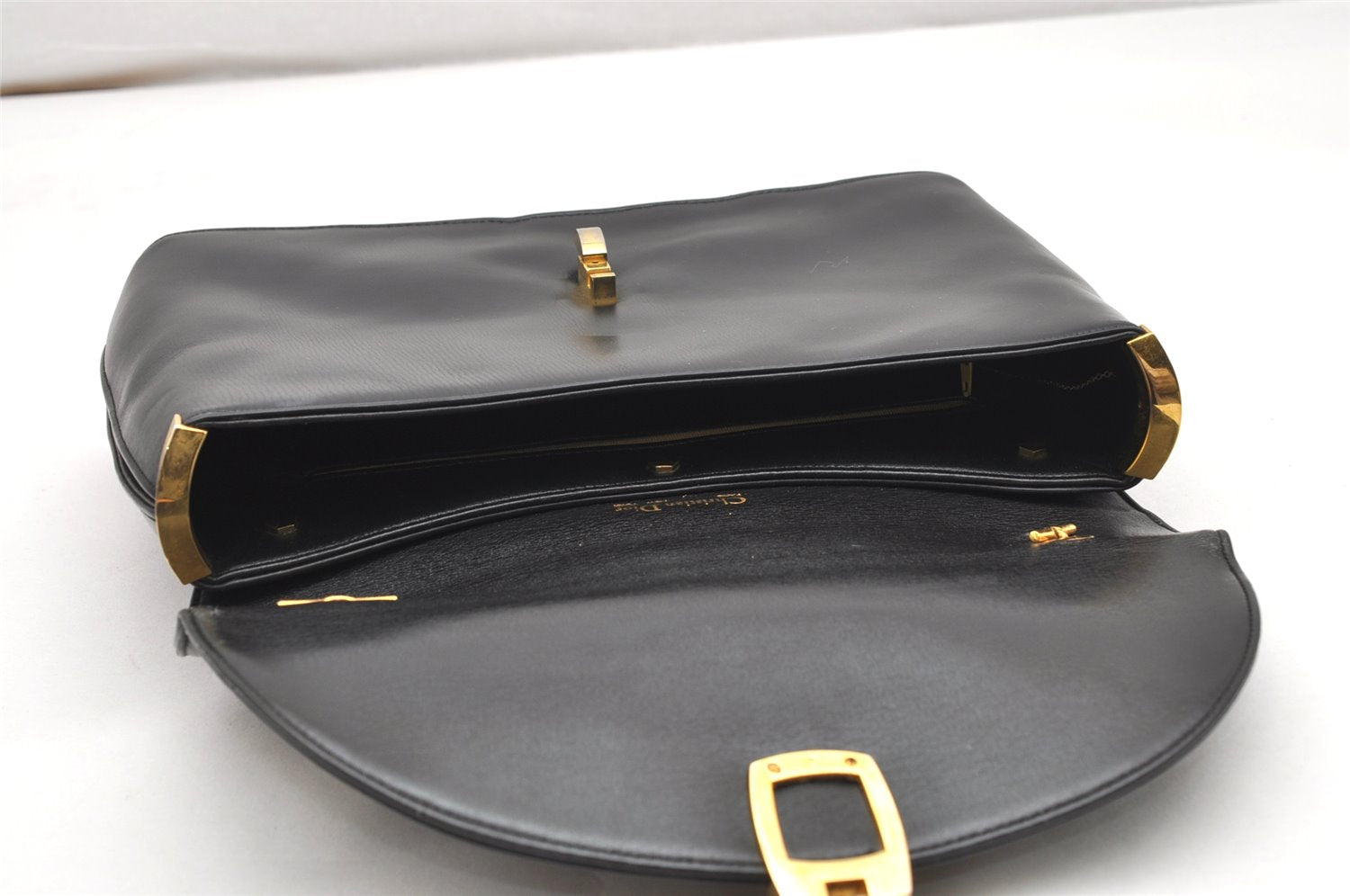 Authentic Christian Dior 2Way Shoulder Hand Bag Purse Leather Black CD 5523K
