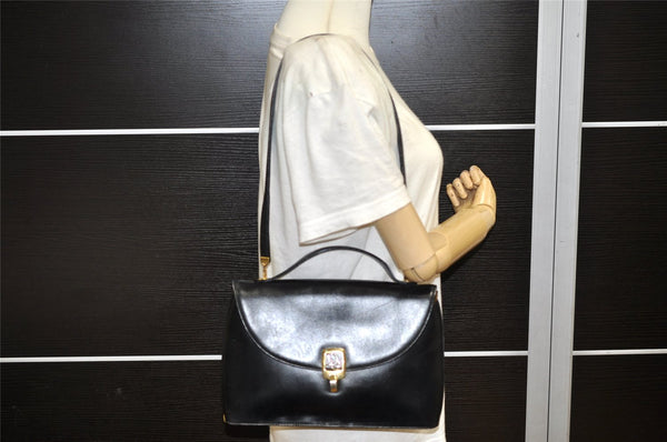 Authentic Christian Dior 2Way Shoulder Hand Bag Purse Leather Black CD 5523K