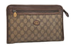 Authentic GUCCI Vintage Clutch Hand Bag Purse GG PVC Leather Brown 5525J