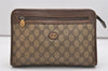 Authentic GUCCI Vintage Clutch Hand Bag Purse GG PVC Leather Brown 5525J