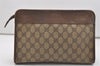 Authentic GUCCI Vintage Clutch Hand Bag Purse GG PVC Leather Brown 5525J