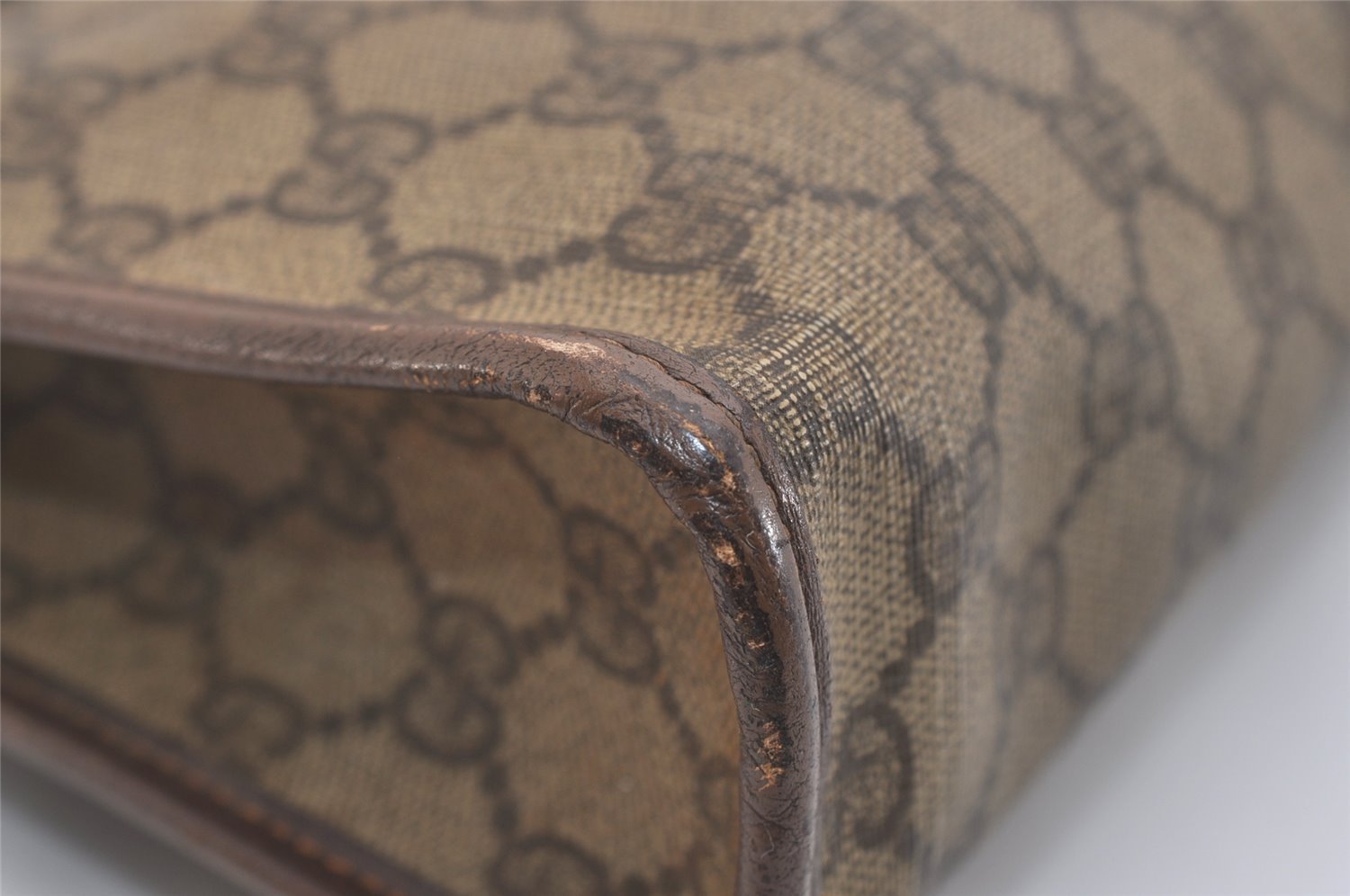 Authentic GUCCI Vintage Clutch Hand Bag Purse GG PVC Leather Brown 5525J