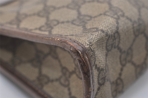 Authentic GUCCI Vintage Clutch Hand Bag Purse GG PVC Leather Brown 5525J