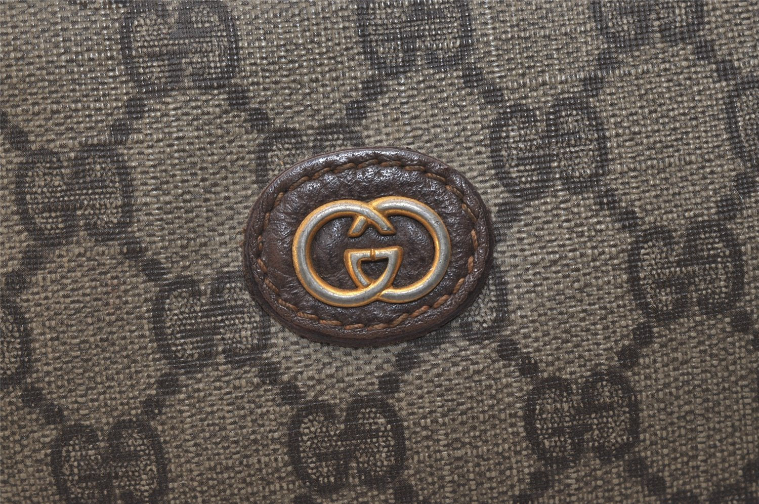 Authentic GUCCI Vintage Clutch Hand Bag Purse GG PVC Leather Brown 5525J