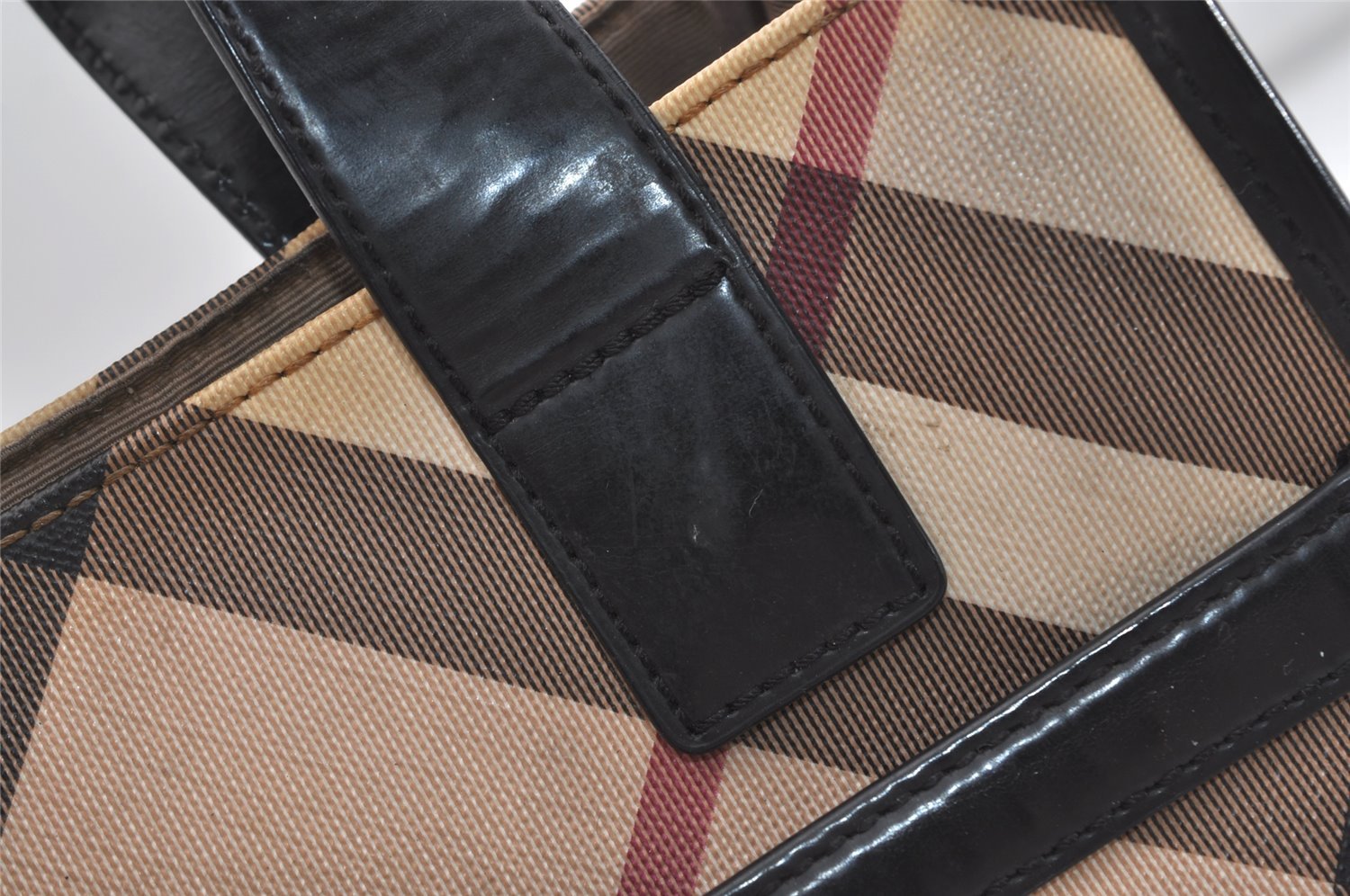 Authentic BURBERRY Vintage Nova Check PVC Leather Hand Bag Purse Beige 5526J