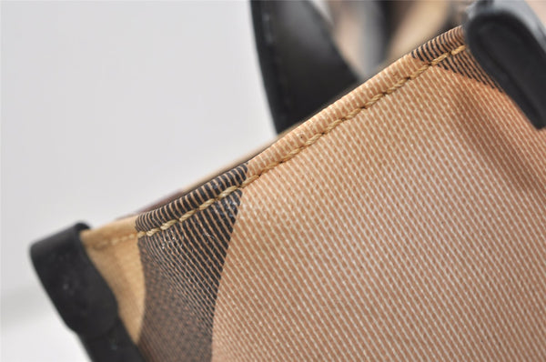 Authentic BURBERRY Vintage Nova Check PVC Leather Hand Bag Purse Beige 5526J