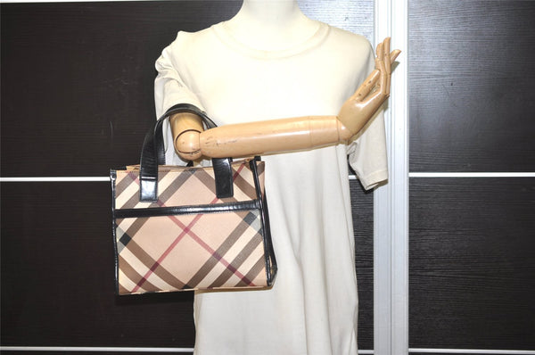 Authentic BURBERRY Vintage Nova Check PVC Leather Hand Bag Purse Beige 5526J