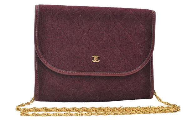 Authentic CHANEL Cotton Matelasse Shoulder Cross Body Bag Bordeaux Junk 5530H