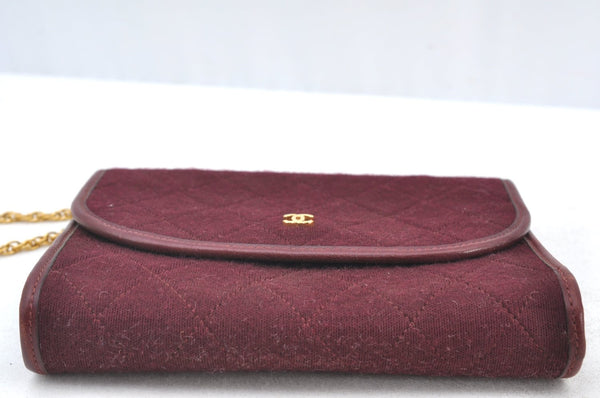 Authentic CHANEL Cotton Matelasse Shoulder Cross Body Bag Bordeaux Junk 5530H