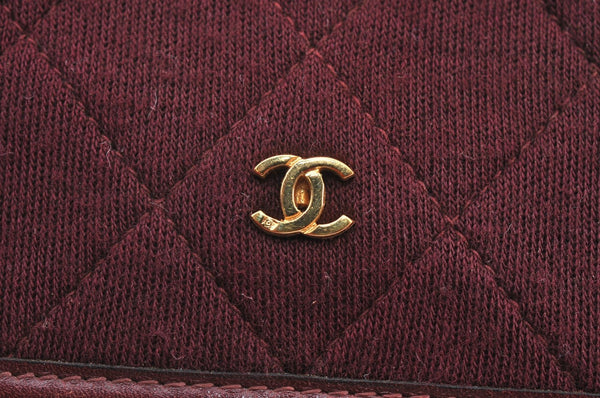 Authentic CHANEL Cotton Matelasse Shoulder Cross Body Bag Bordeaux Junk 5530H