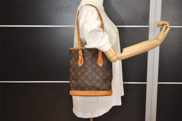 Authentic Louis Vuitton Monogram Bucket PM Shoulder Tote Bag M42238 LV 5532J