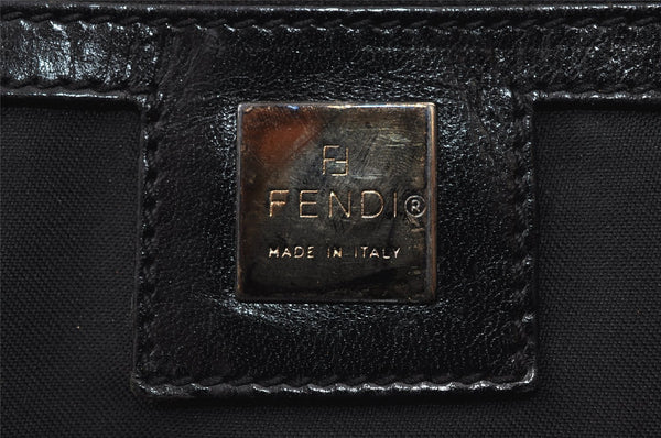 Authentic FENDI Zucca Vintage Tote Shoulder Bag Nylon Leather Black 5534I
