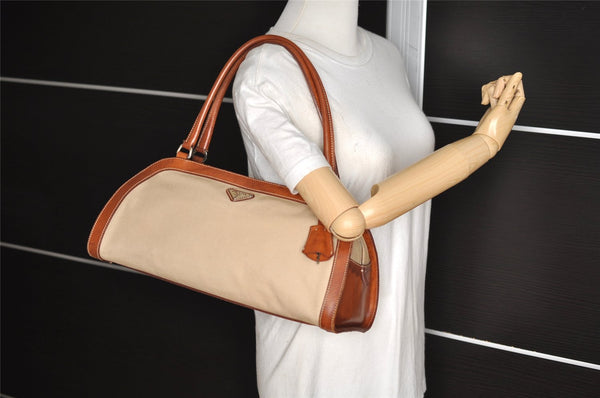 Authentic PRADA Vintage Canvas Leather Shoulder Tote Bag Beige Brown 5535I