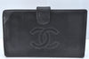 Authentic CHANEL Vintage Caviar Skin CoCo Mark Long Wallet Purse Black CC 5540H